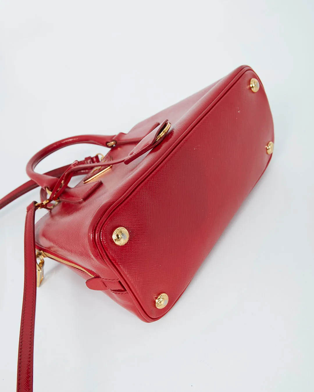 Prada Red Patent Saffiano Promenade Small Top Handle Bag