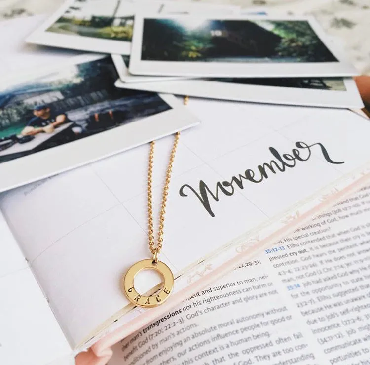 PRE-ORDER Lazer Engraved Ring Necklace (8 characters)