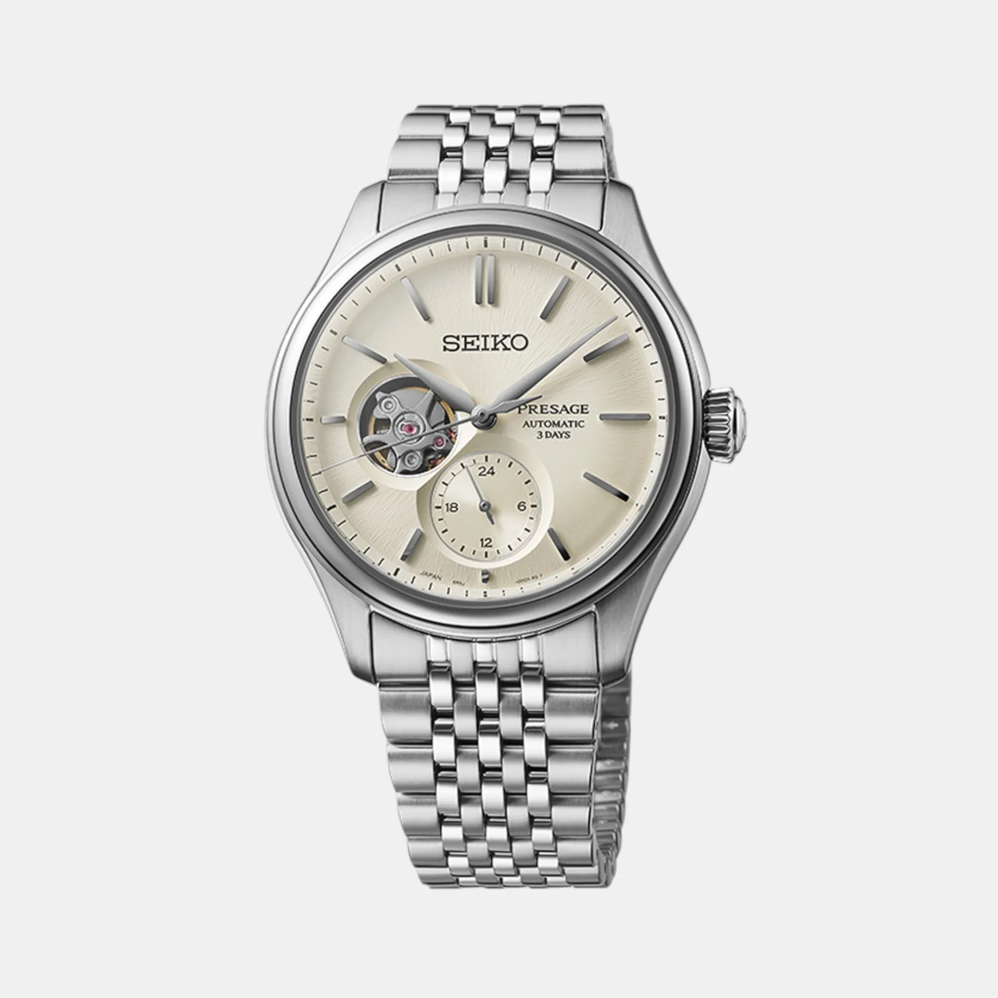Presage Men Automatic White Dial Multi-Function Stainless Steel Watch SPB469J1