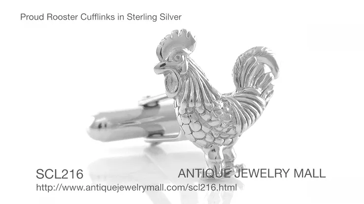 Proud Rooster Cufflinks in Sterling Silver