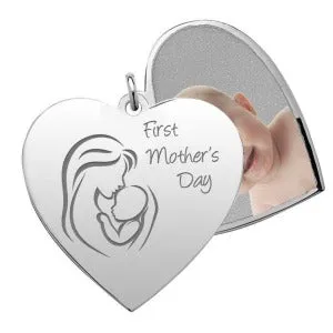 "First Mother's Day" Heart Swivel Photo Pendant Jewelry