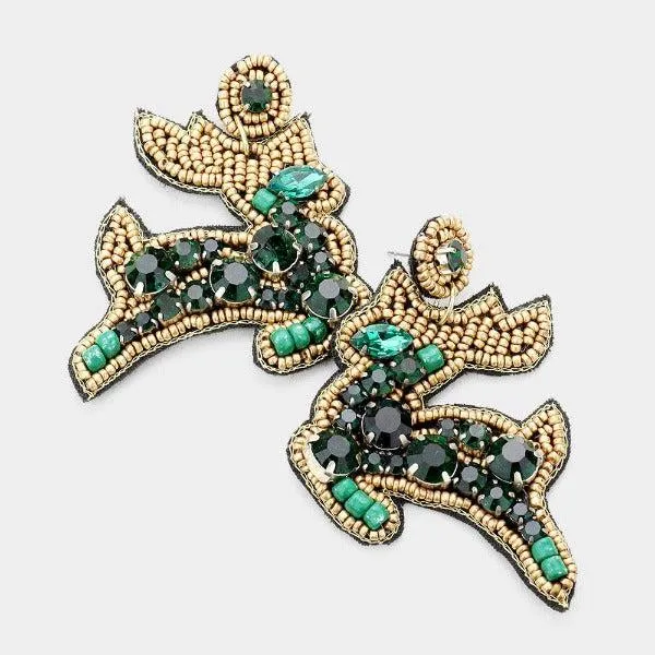 Reindeer Green Seed Bead Earrings