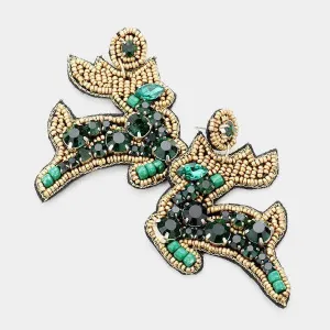 Reindeer Green Seed Bead Earrings