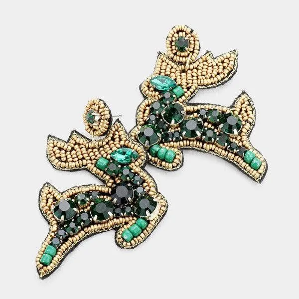 Reindeer Green Seed Bead Earrings