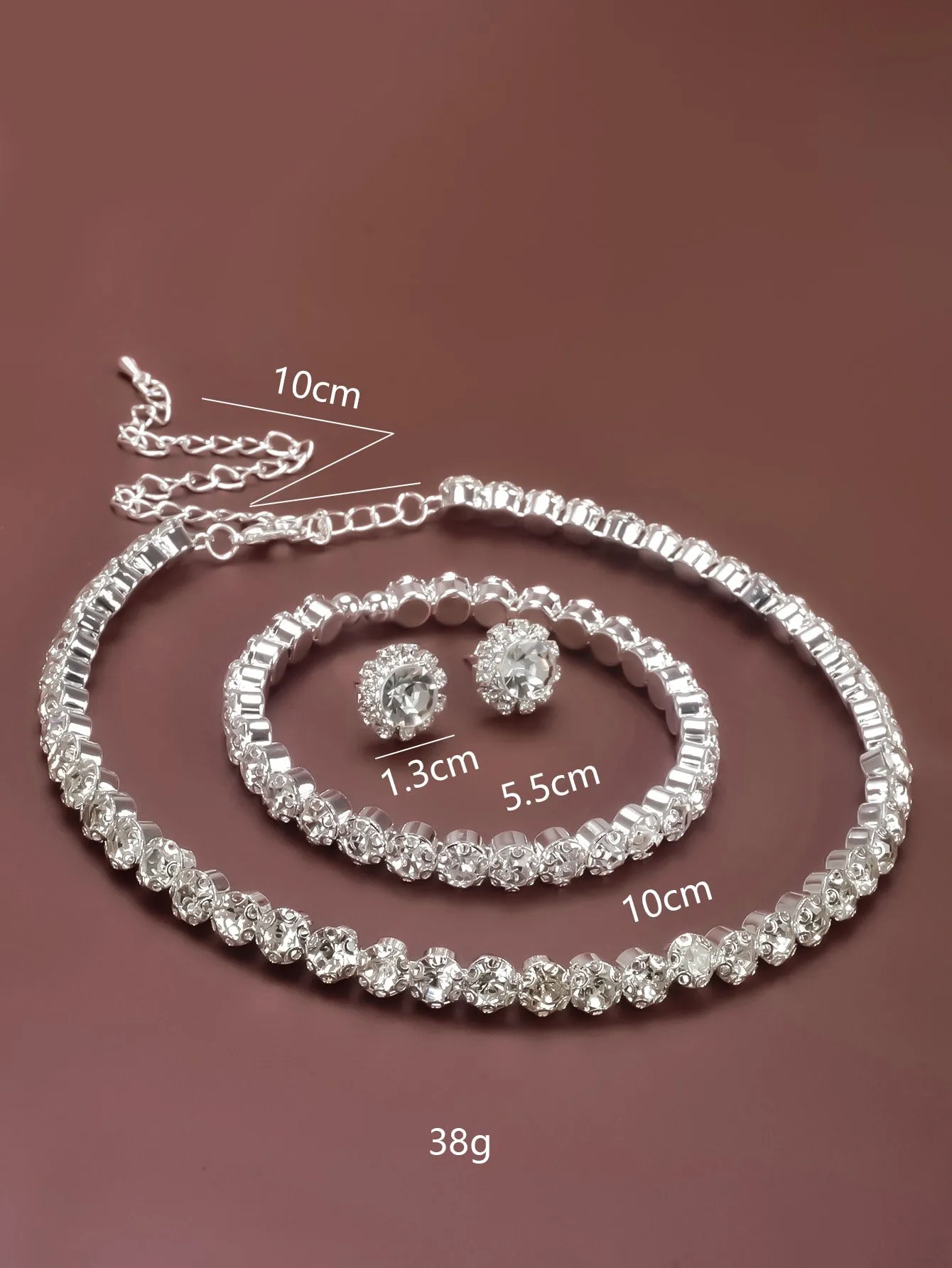 Rhinestone Decor Necklace & Bracelet & Stud Earrings