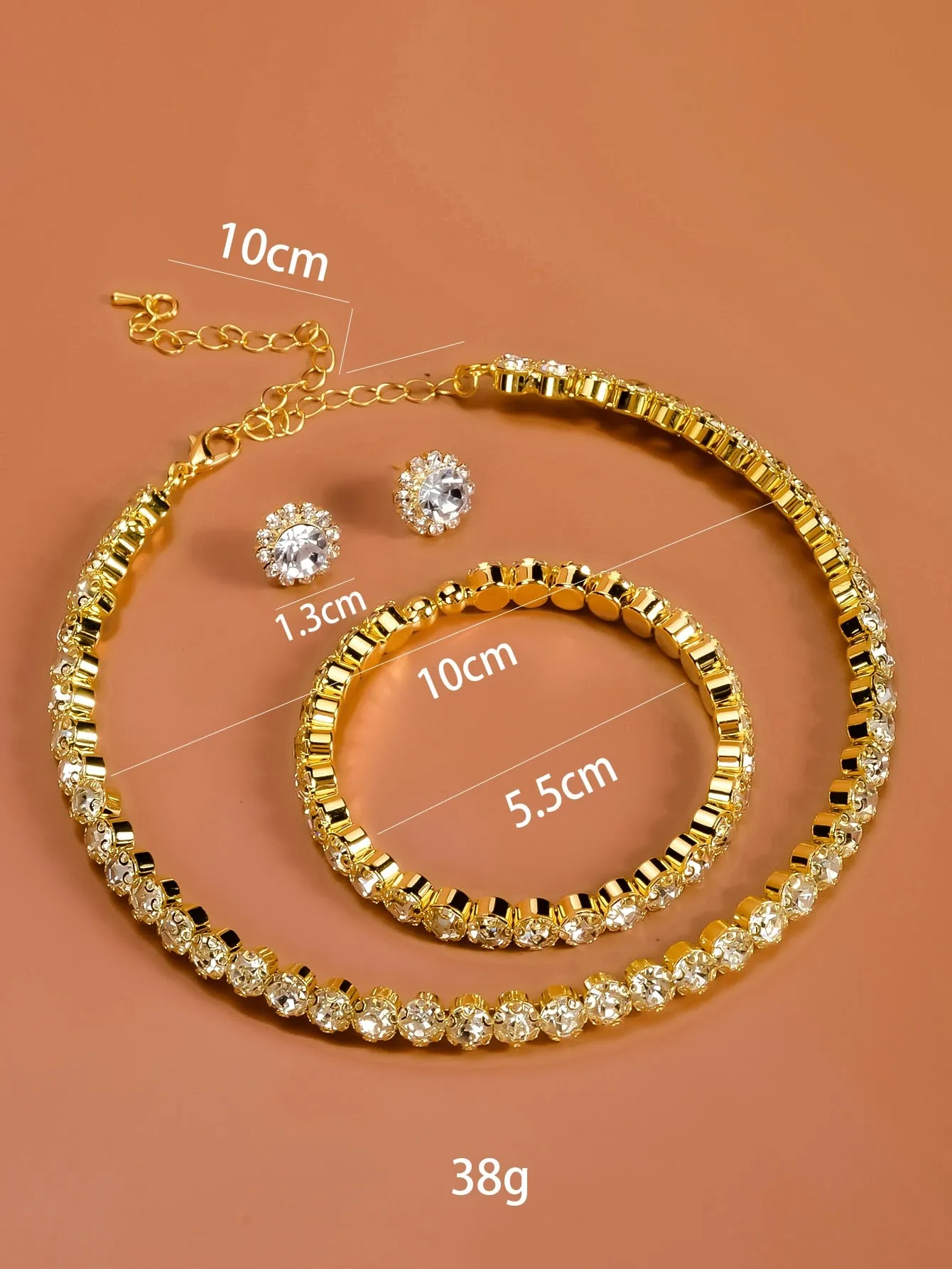 Rhinestone Decor Necklace & Bracelet & Stud Earrings