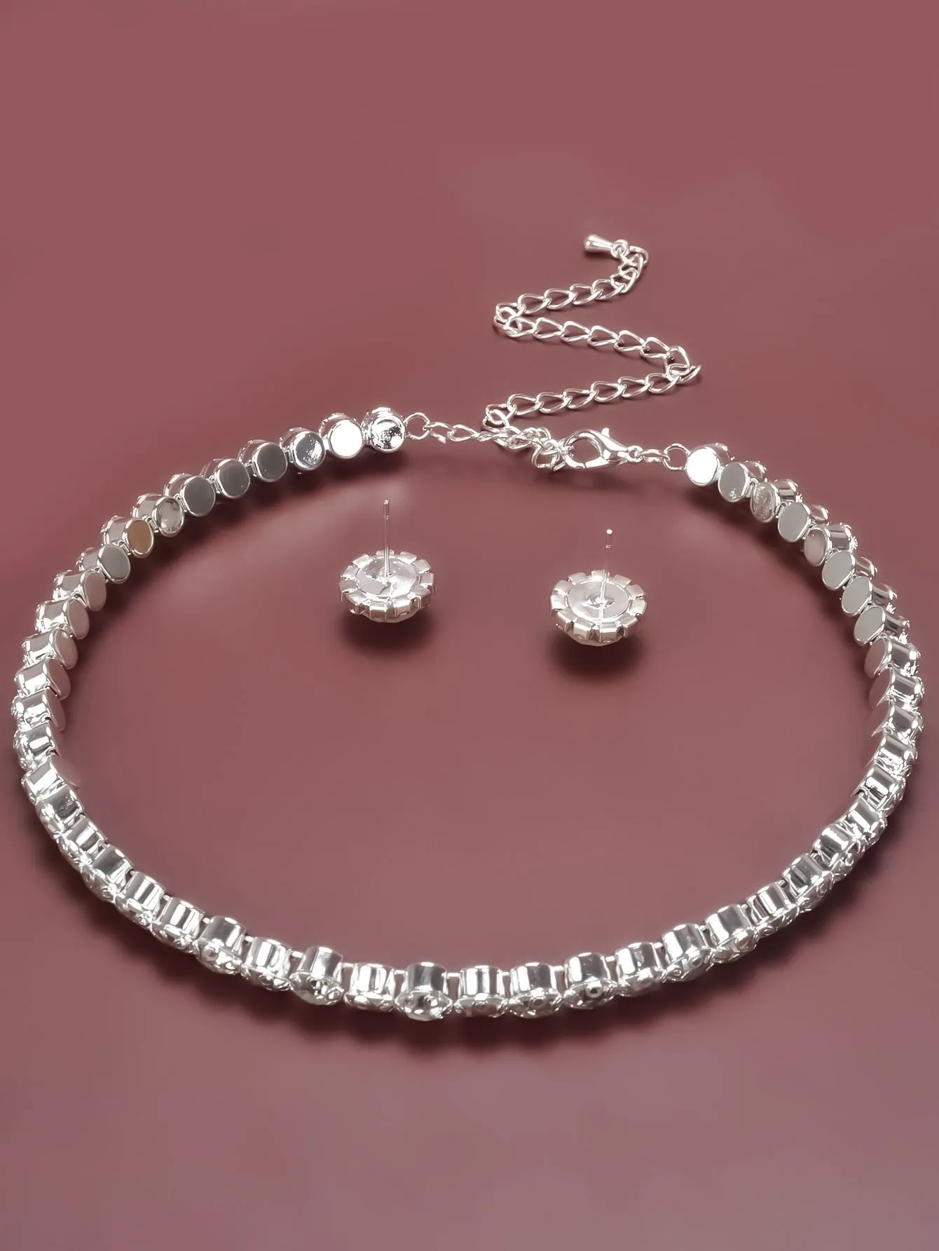 Rhinestone Decor Necklace & Bracelet & Stud Earrings