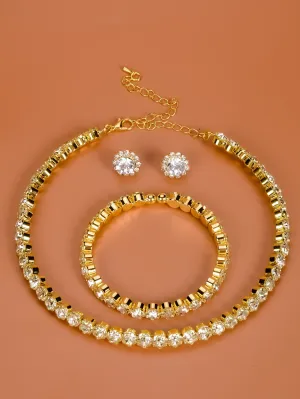 Rhinestone Decor Necklace & Bracelet & Stud Earrings