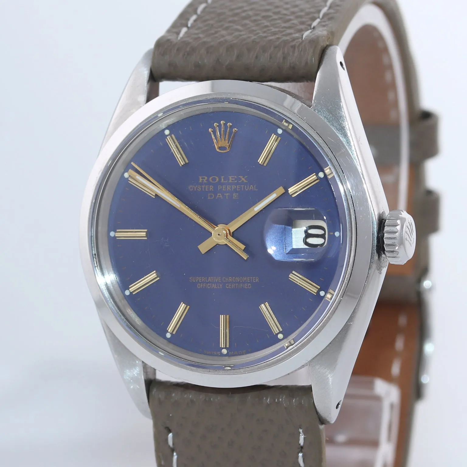 Rolex Blue Stick Dial 34mm Hodinkee Leather Steel Bezel 1500 Date Watch