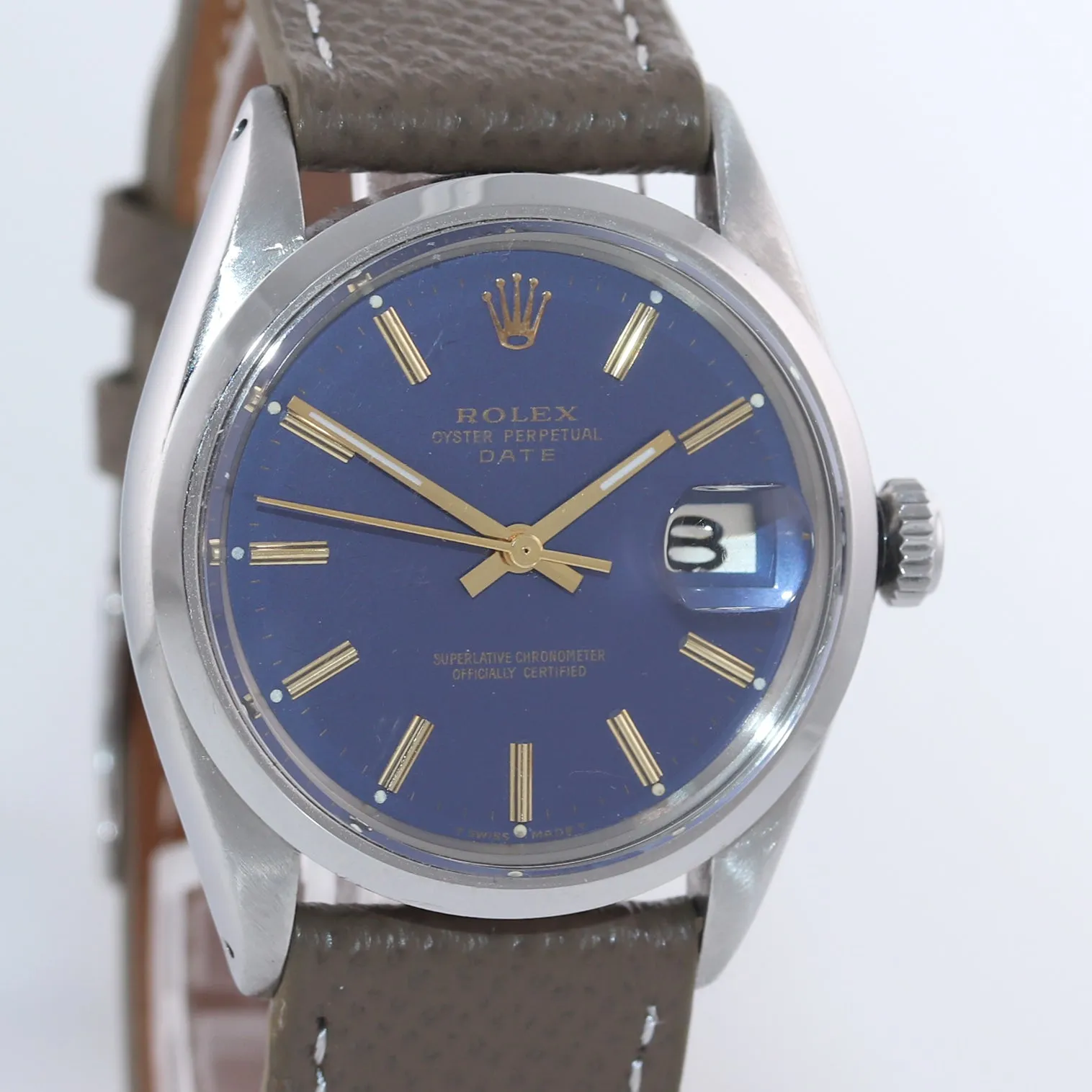 Rolex Blue Stick Dial 34mm Hodinkee Leather Steel Bezel 1500 Date Watch