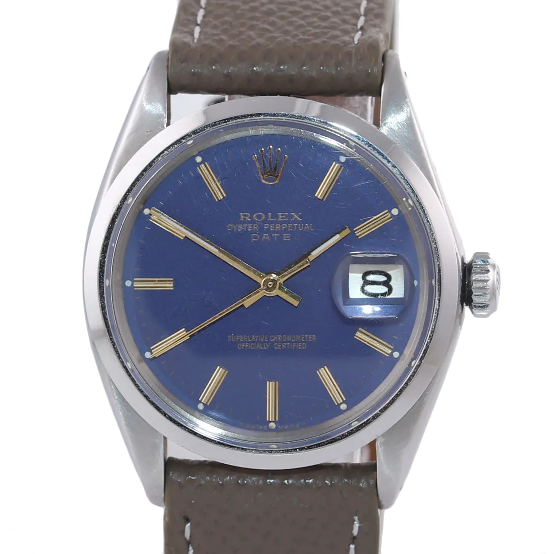 Rolex Blue Stick Dial 34mm Hodinkee Leather Steel Bezel 1500 Date Watch