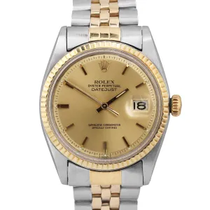 Rolex DateJust 36mm CHAMPAGNE PIE PAN Stainless Steel 18K Fluted JUBILEE 1601
