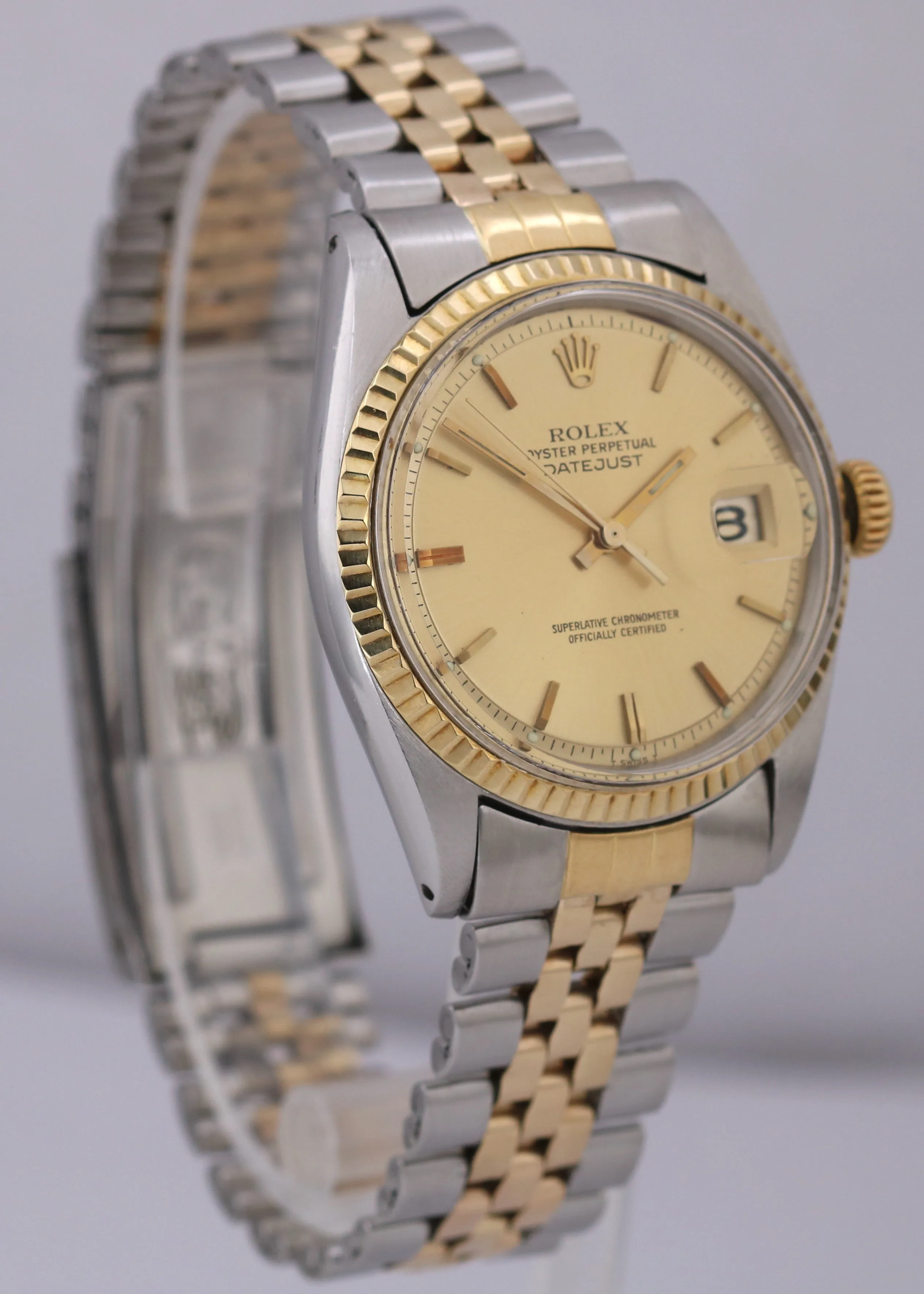 Rolex DateJust 36mm CHAMPAGNE PIE PAN Stainless Steel 18K Fluted JUBILEE 1601