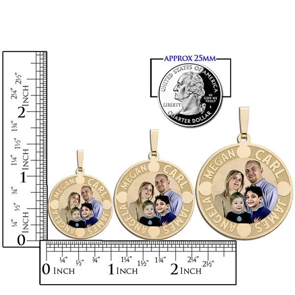 Round Pendant w/ Four Names Etched Jewelry
