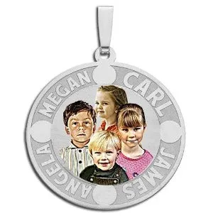 Round Pendant w/ Four Names Etched Jewelry