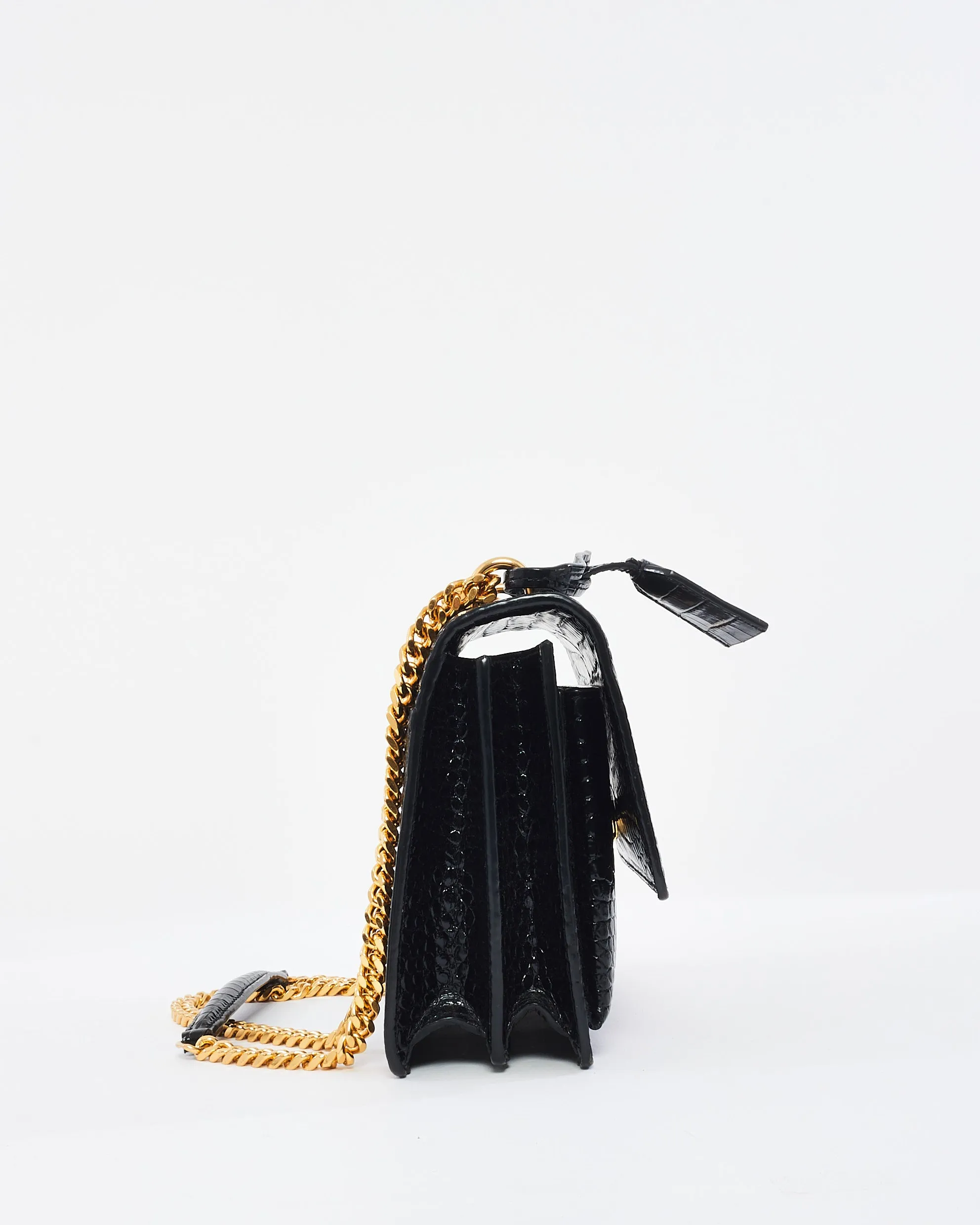Saint Laurent Black Croc Embossed Leather Medium Sunset Shoulder Bag