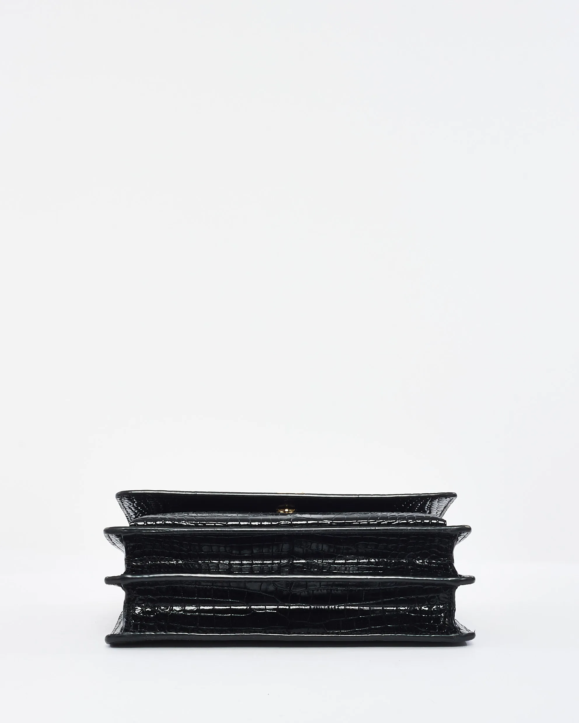 Saint Laurent Black Croc Embossed Leather Medium Sunset Shoulder Bag