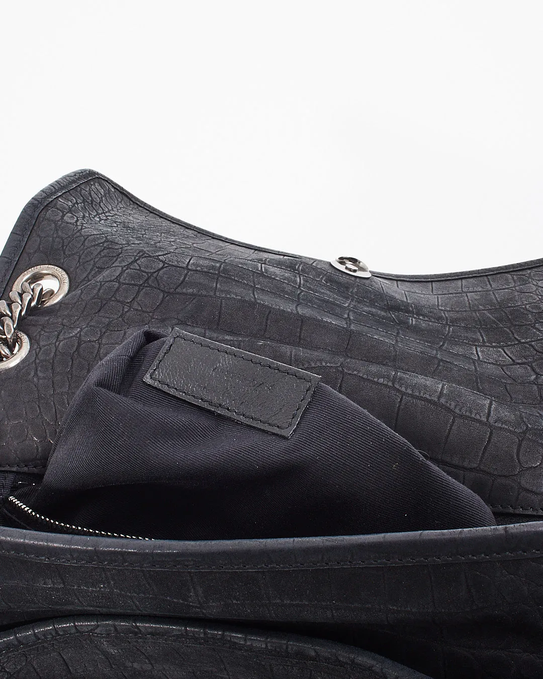 Saint Laurent Black Matte Croc Embossed Nikki Medium Shoulder Bag