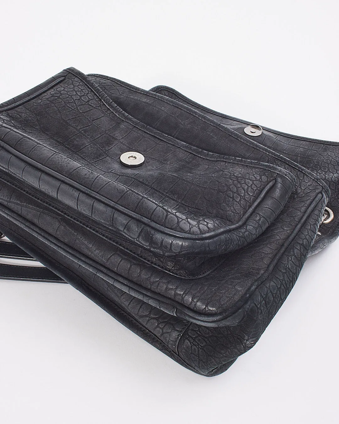 Saint Laurent Black Matte Croc Embossed Nikki Medium Shoulder Bag