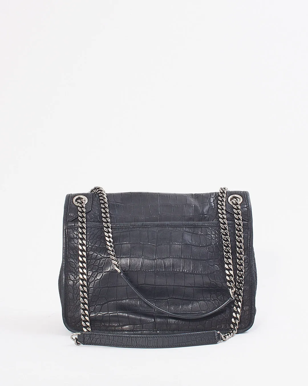 Saint Laurent Black Matte Croc Embossed Nikki Medium Shoulder Bag
