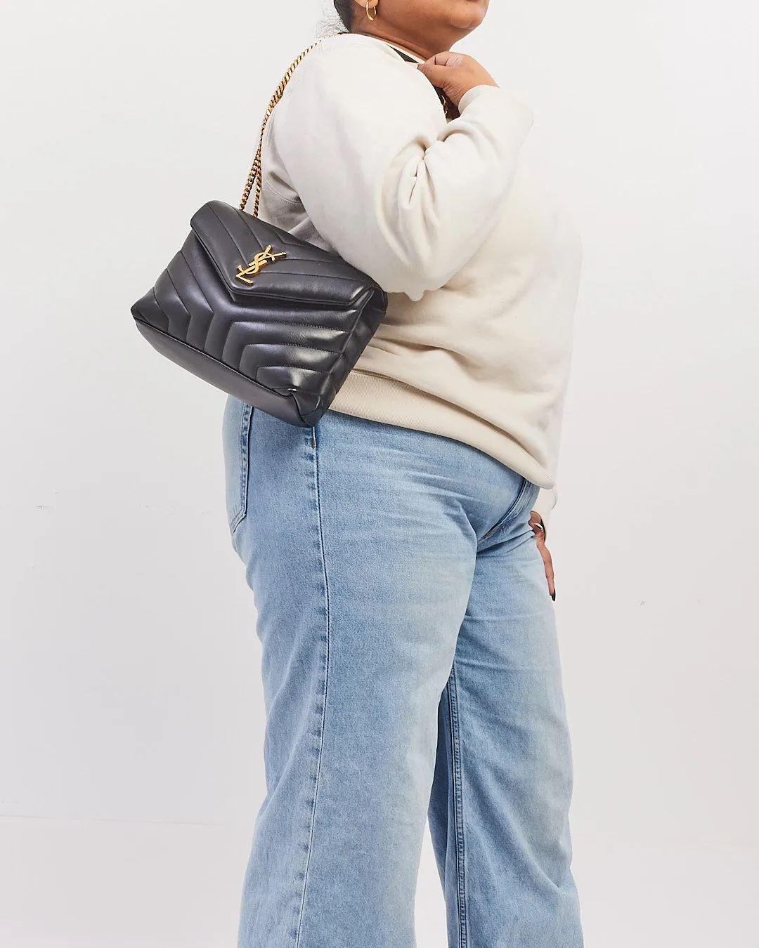 Saint Laurent Black Quilted 'Y' Leather Loulou Small Chain Bag