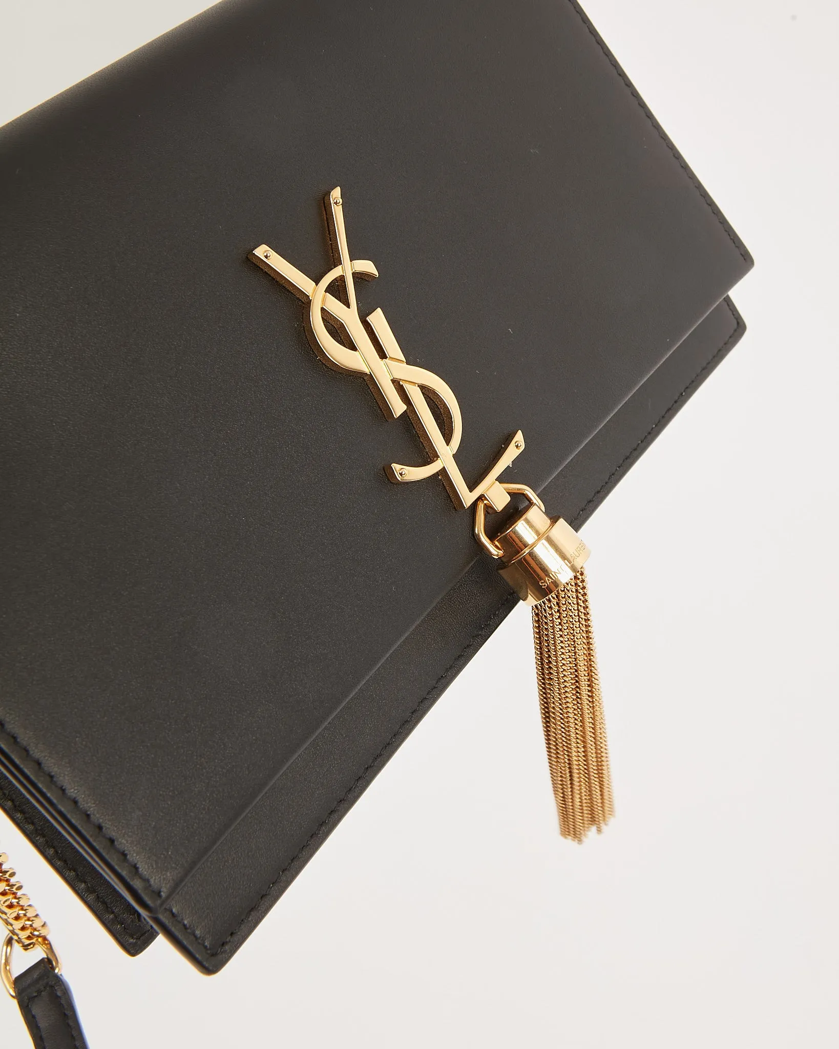 Saint Laurent Black Smooth Classic Monogram Kate Tassel Chain Wallet