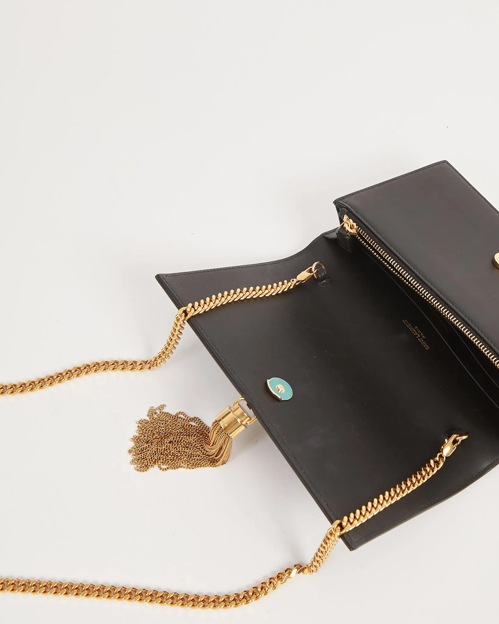 Saint Laurent Black Smooth Classic Monogram Kate Tassel Chain Wallet