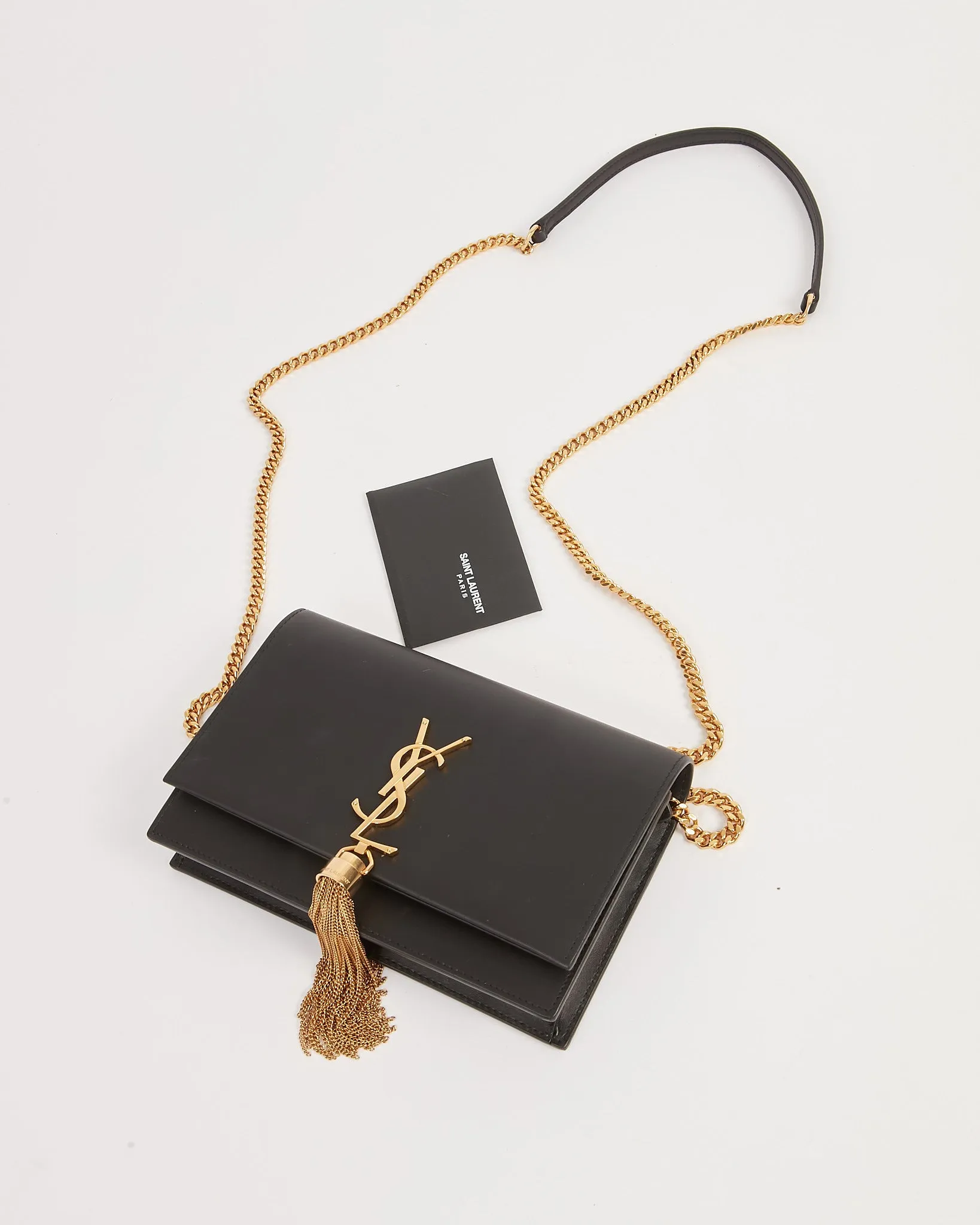 Saint Laurent Black Smooth Classic Monogram Kate Tassel Chain Wallet