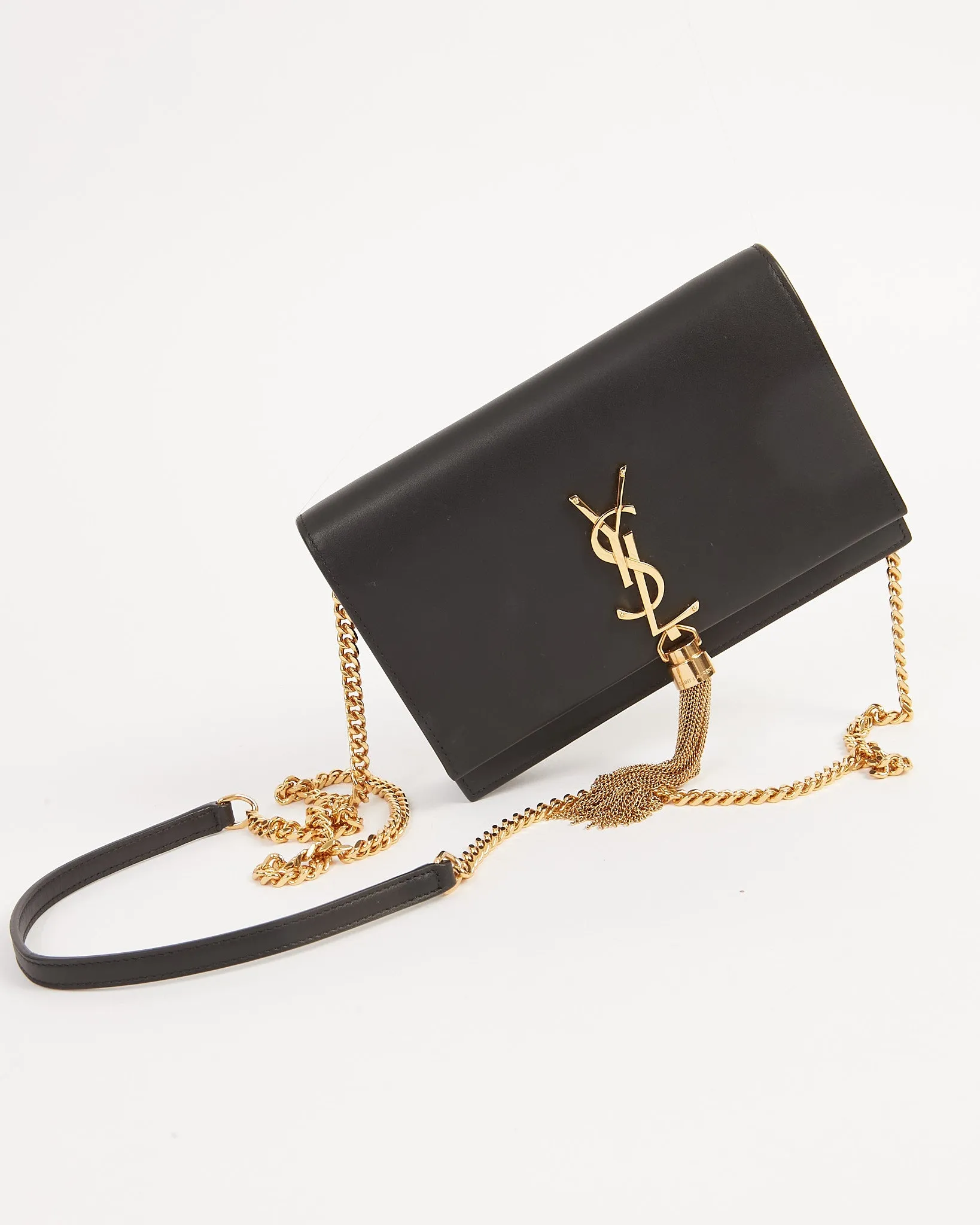 Saint Laurent Black Smooth Classic Monogram Kate Tassel Chain Wallet