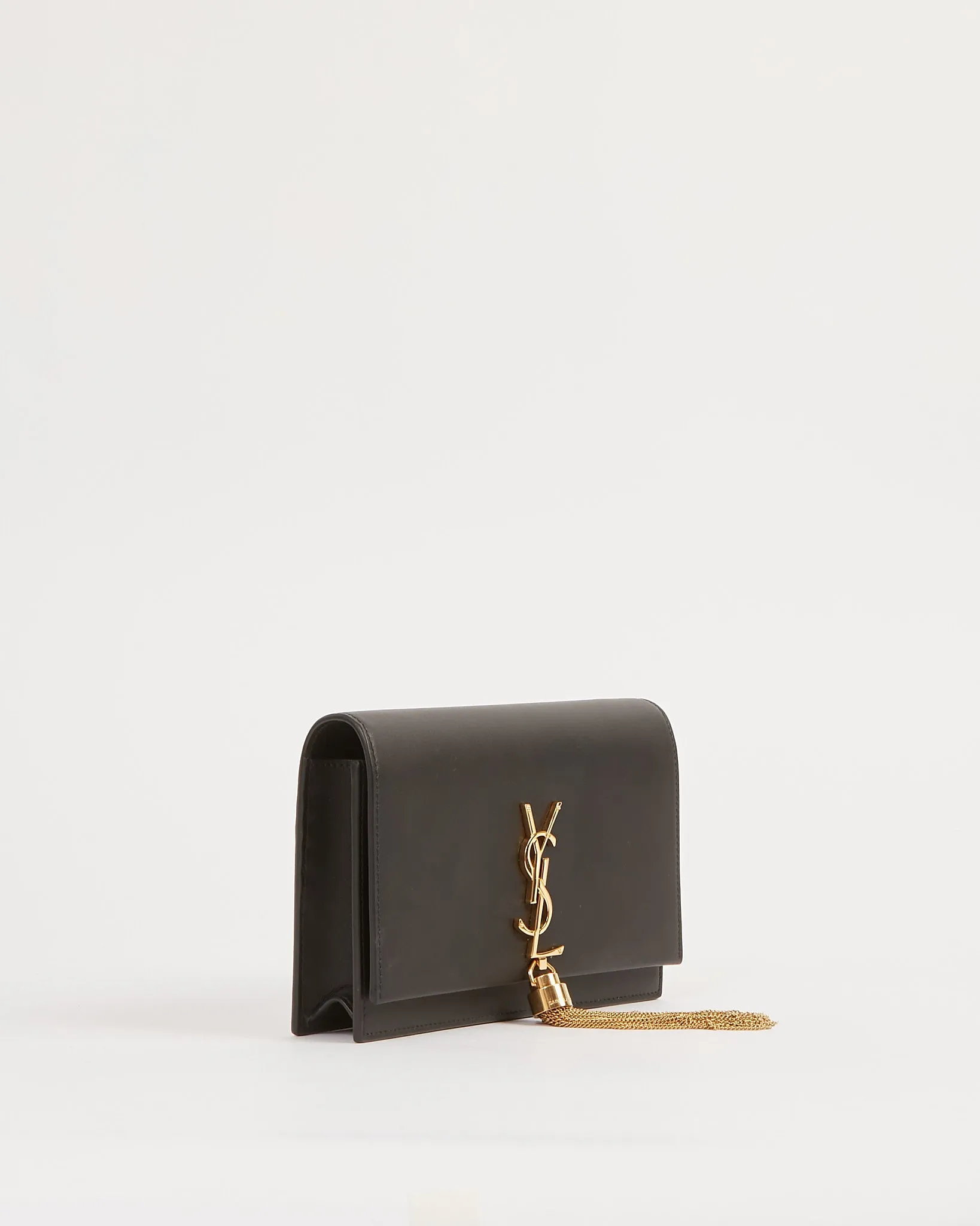 Saint Laurent Black Smooth Classic Monogram Kate Tassel Chain Wallet
