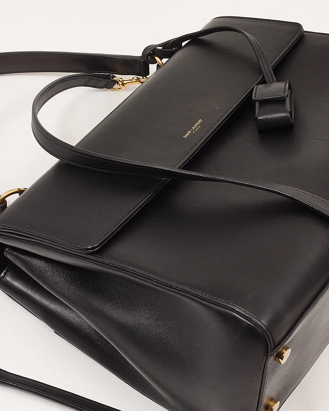 Saint Laurent Black Smooth Leather Top Handle Bag
