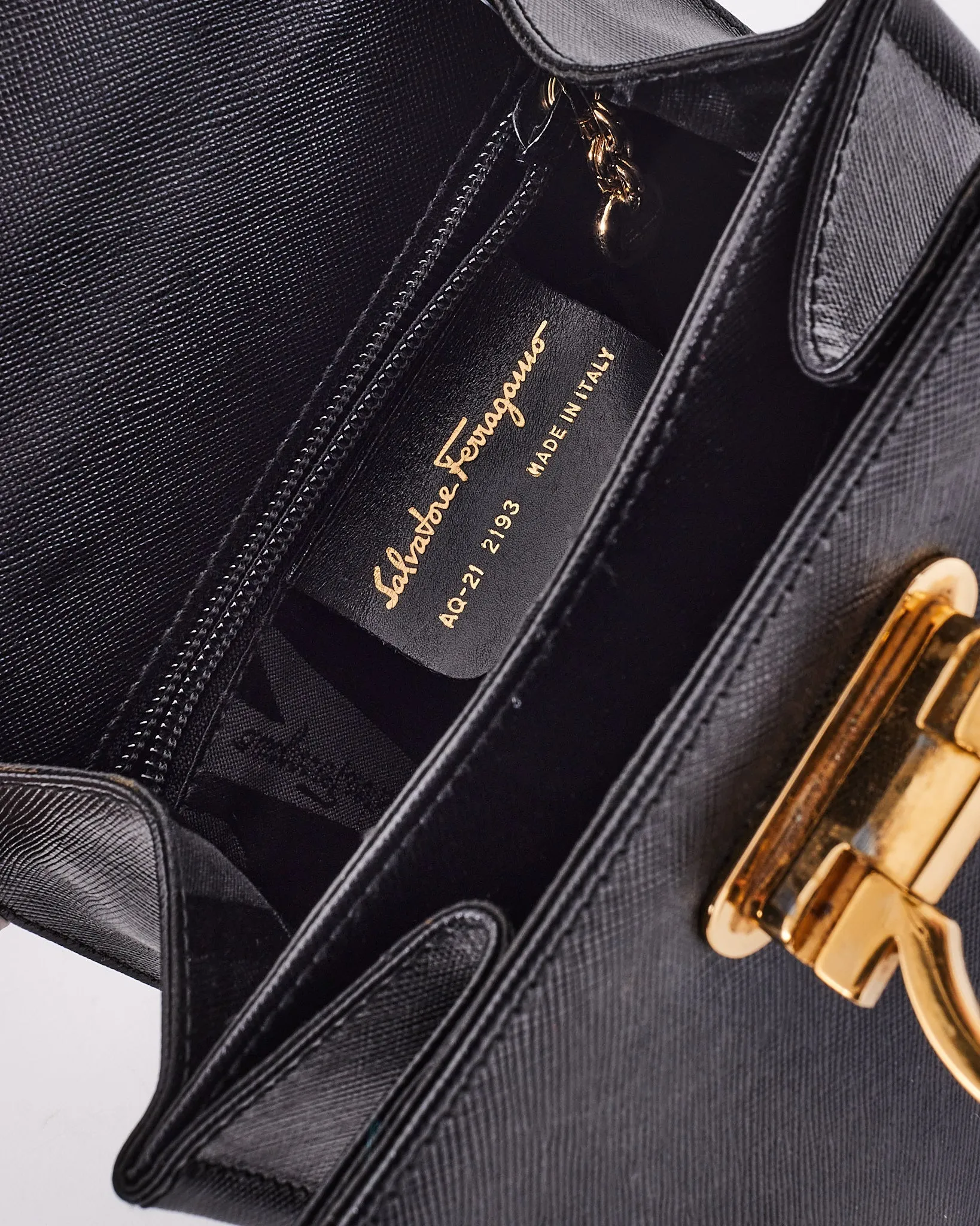 Salvatore Ferragamo Vintage Black Grained Leather Iconic Handle (Kelly) Bag