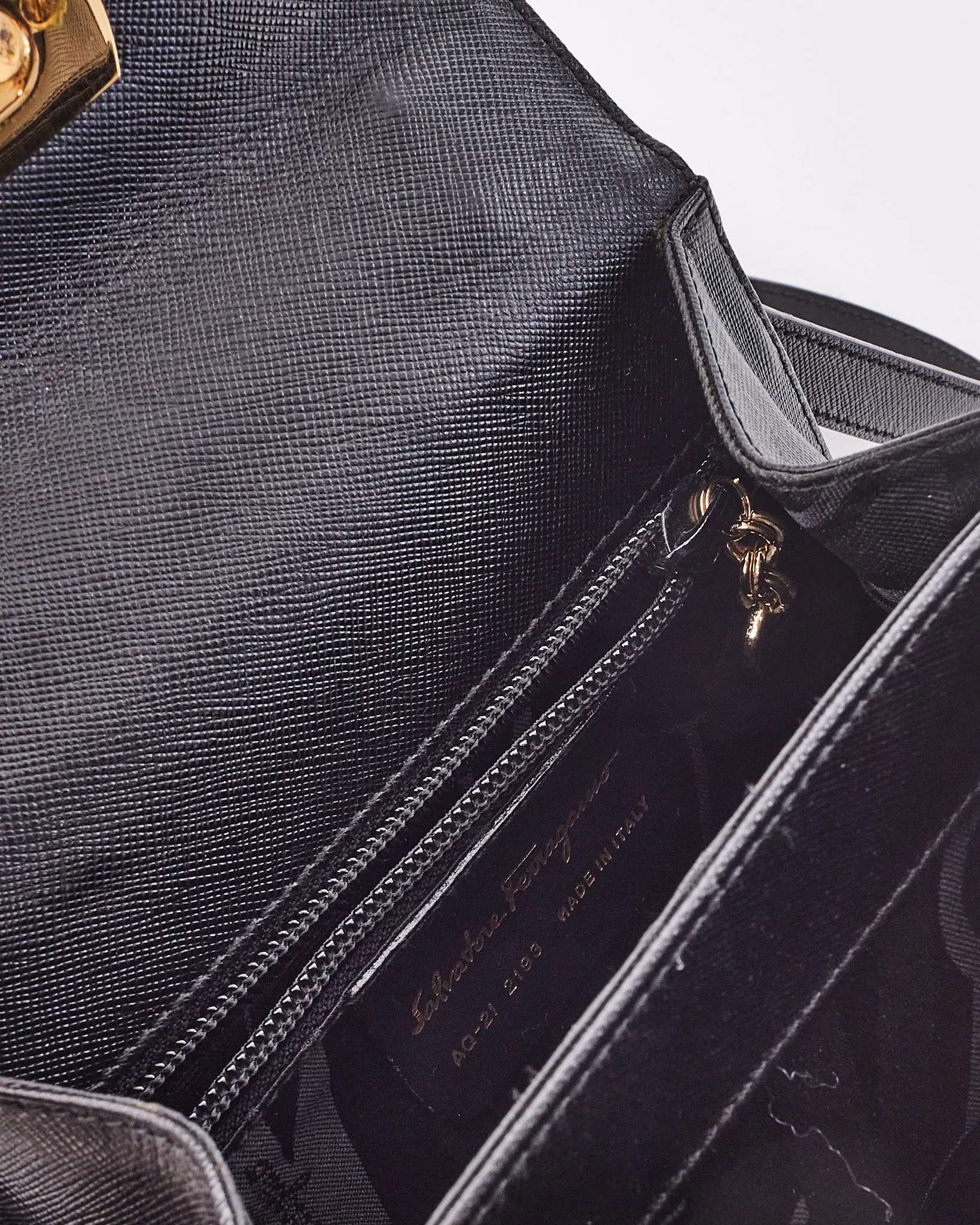 Salvatore Ferragamo Vintage Black Grained Leather Iconic Handle (Kelly) Bag