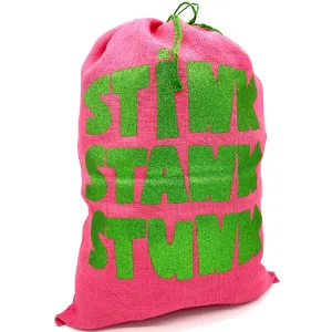 SANTA SACK WITH GLITTER PRINT IN PINK "STINK, STANK, STUNK"