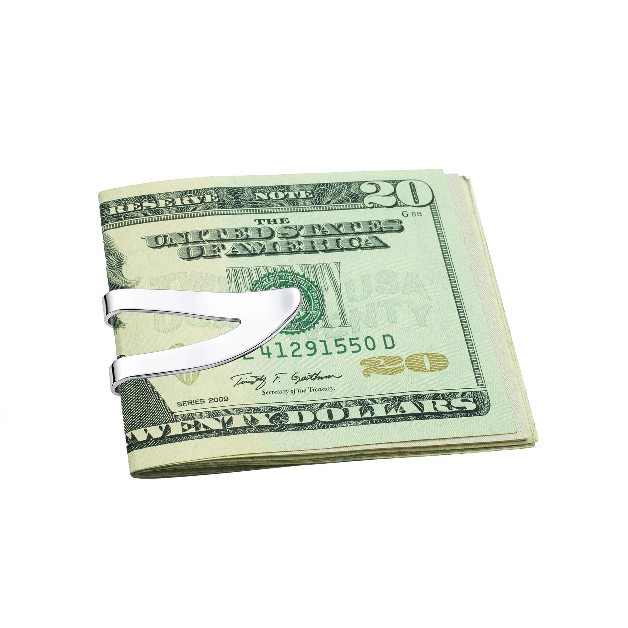 Set of 2 Silver Black V-Shaped Money Clip Card Holder Brushed Stainless Steel