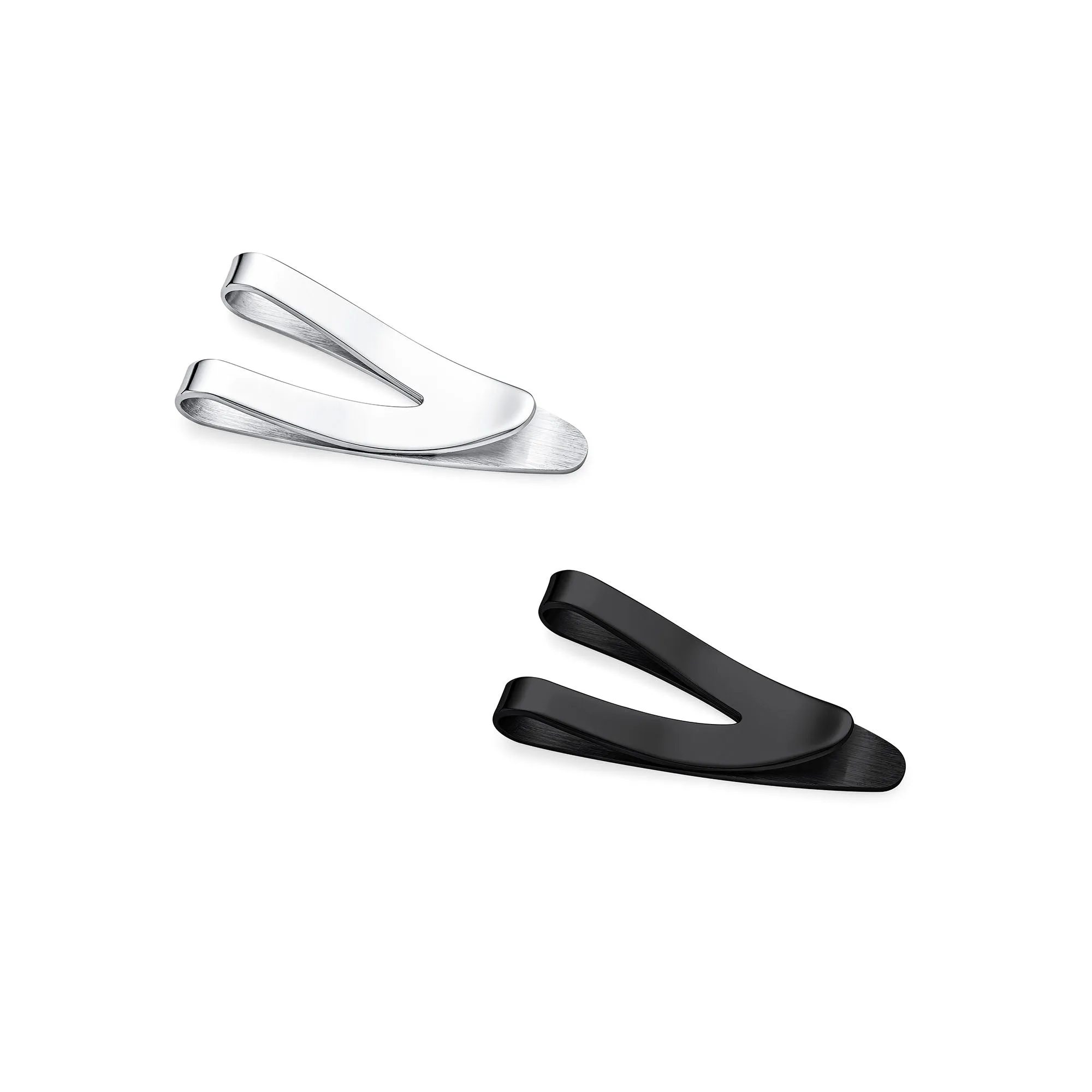 Set of 2 Silver Black V-Shaped Money Clip Card Holder Brushed Stainless Steel
