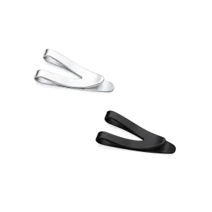Set of 2 Silver Black V-Shaped Money Clip Card Holder Brushed Stainless Steel