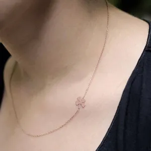 Sideways Clover Charm Necklace 925 Silver Luck Jewelry