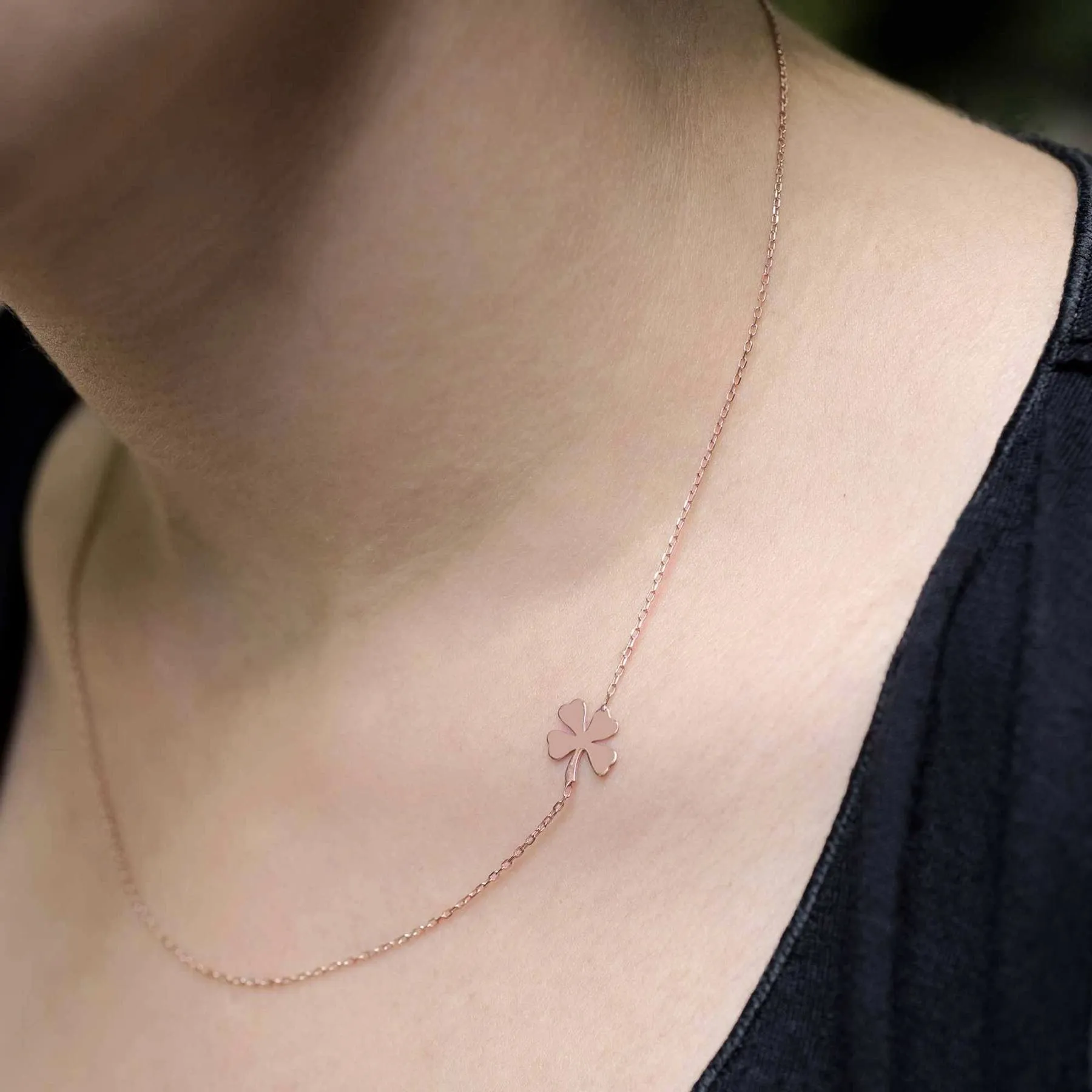 Sideways Clover Charm Necklace 925 Silver Luck Jewelry