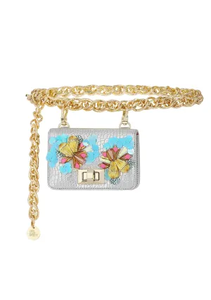 Silver chain link belt bag