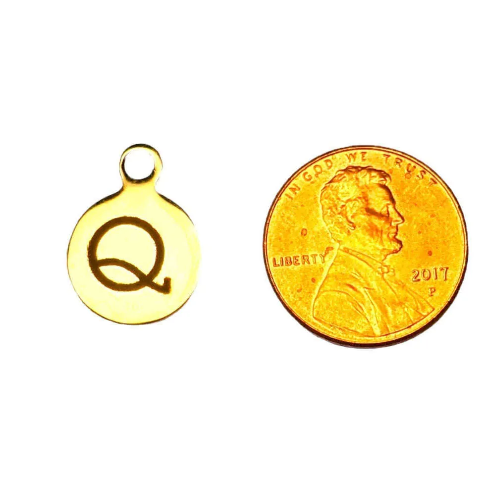 Silver Round Initial Charm - Letter Q