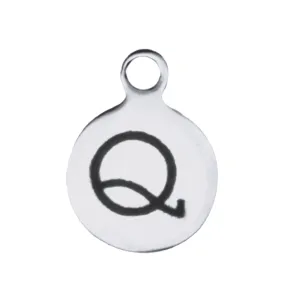 Silver Round Initial Charm - Letter Q