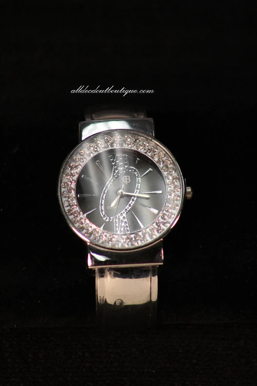 Silver/Black Clear Rhinestones | Metal Band One Size