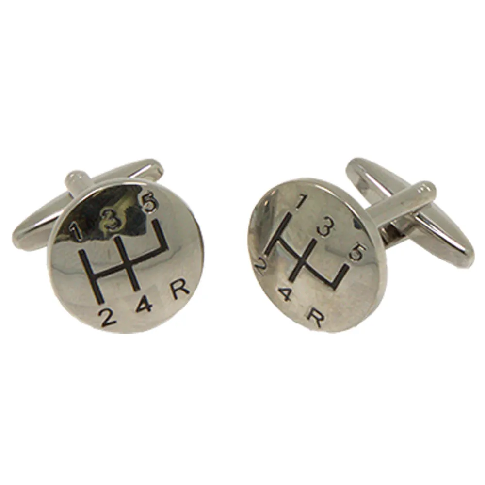 Silvertone Novelty Gear Stick Cufflinks with Jewelry Box