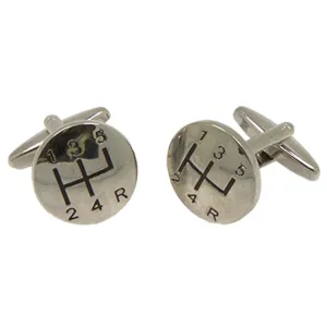 Silvertone Novelty Gear Stick Cufflinks with Jewelry Box