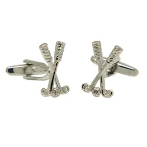 Silvertone Novelty Golf Clubs Cufflinks with Jewelry Box