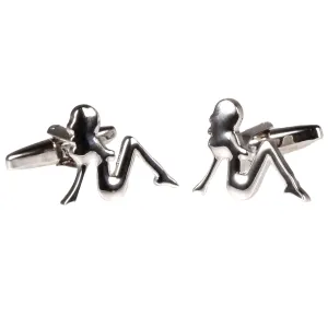 Silvertone Novelty Lady Cufflinks with Jewelry Box