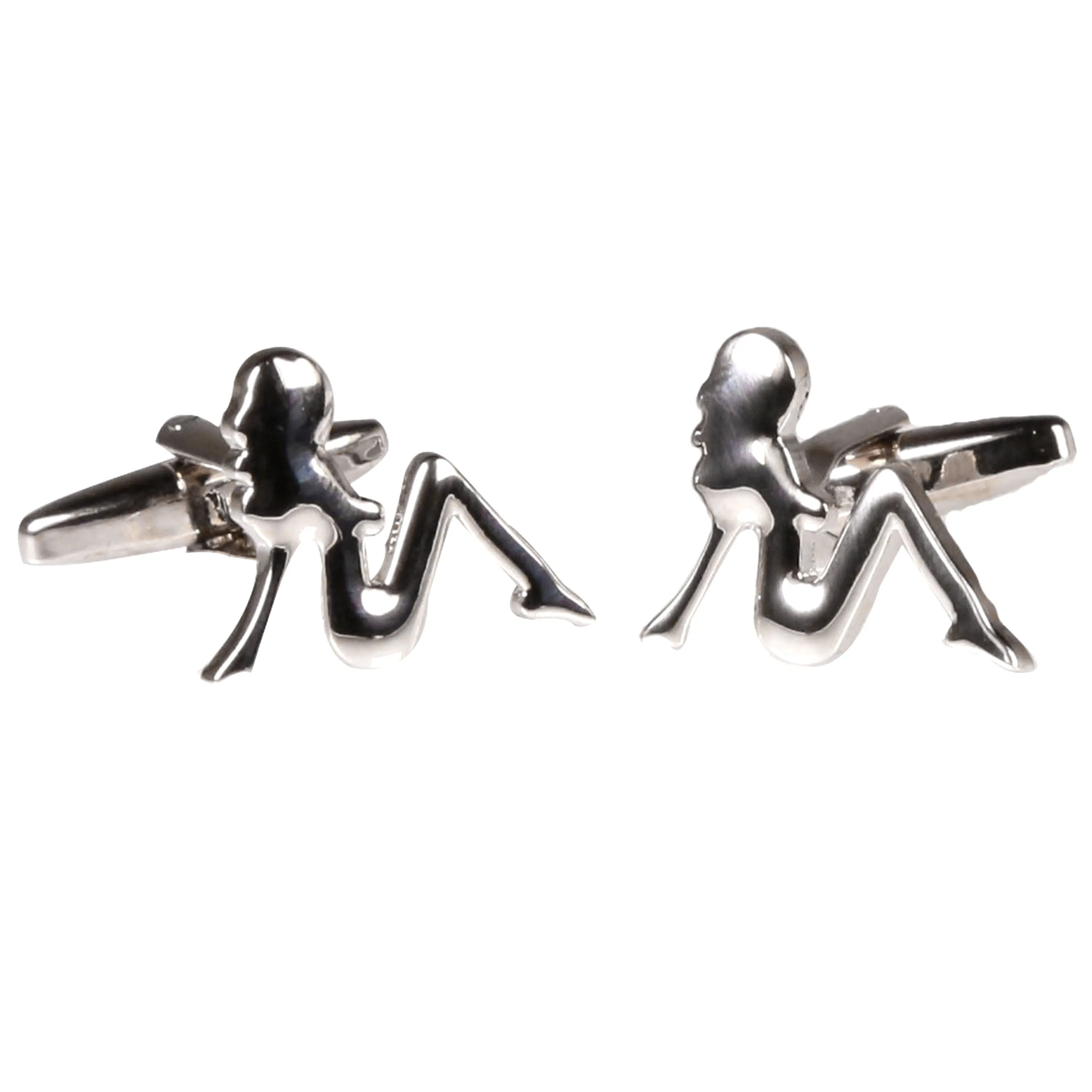 Silvertone Novelty Lady Cufflinks with Jewelry Box