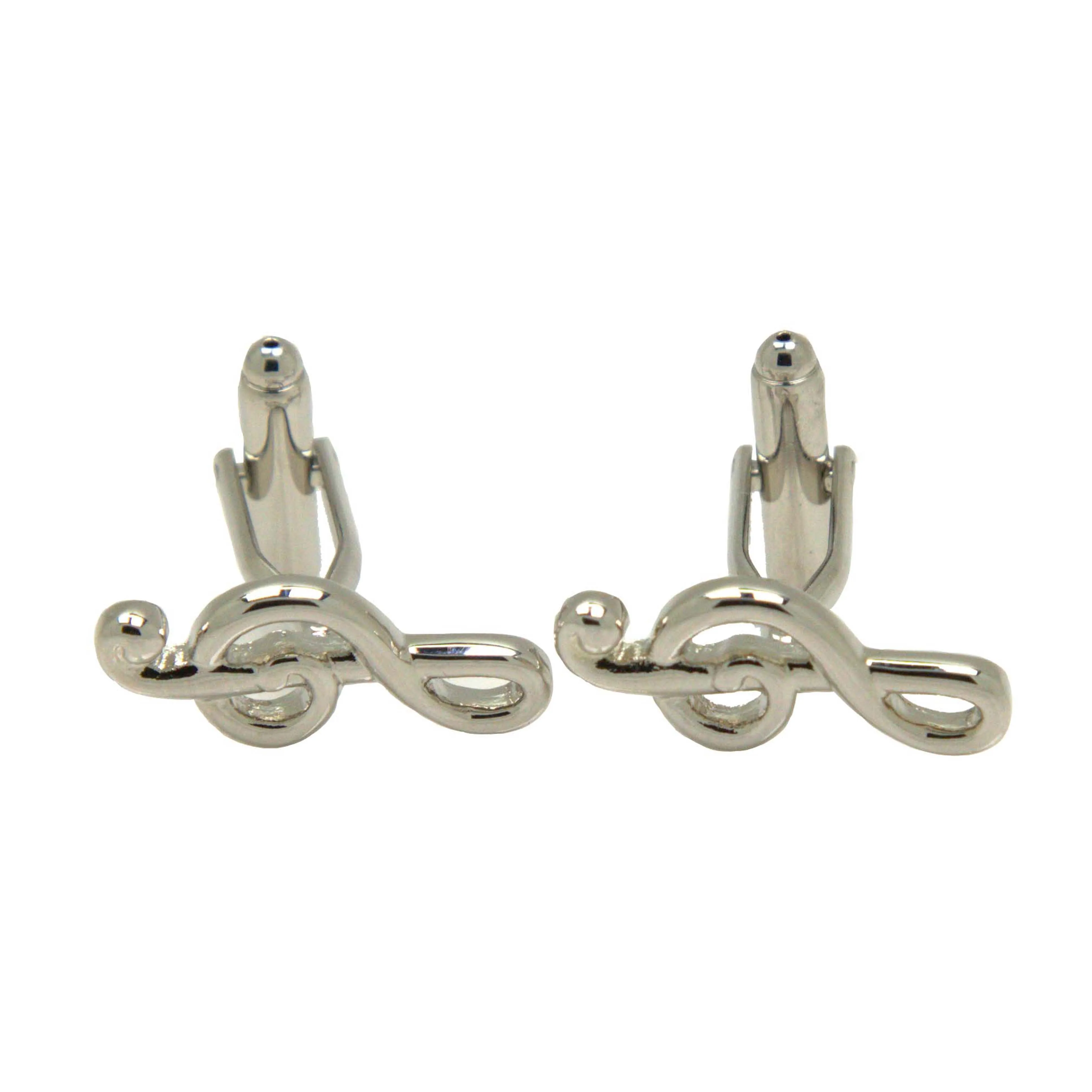 Silvertone Novelty Music Note Cufflinks with Jewelry Box