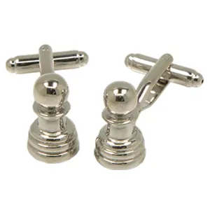 Silvertone Novelty Pawn Chess Piece Cufflinks with Jewelry Box